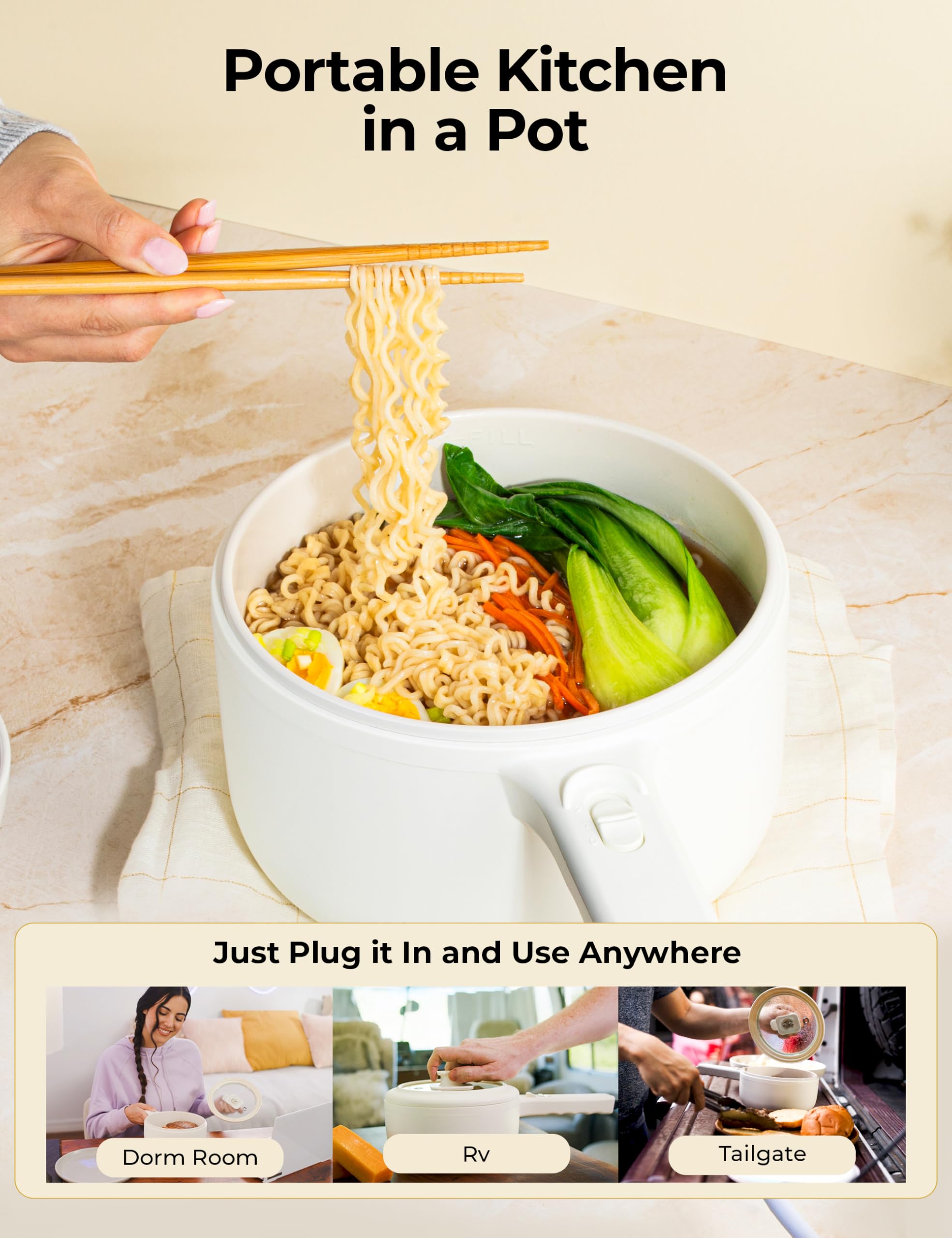 Ceramax Hot Pot Electric Cooker With Lid And Steamer, 2.5L Large Cooker Nonstick Electric Skillet, Electric Pot For Cooking, Por